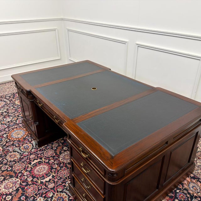 Black Large Classic English Chesterfield Partner Desk For Sale - Image 8 of 18