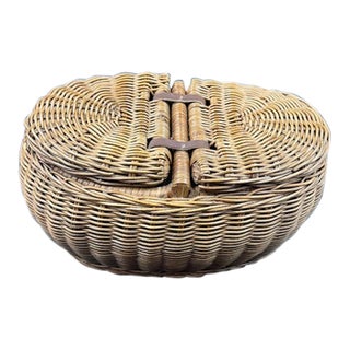 Mid 20th Century Natural Vintage Wicker Double Sided Basket For Sale
