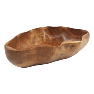 Large Hand-Carved Peruvian Olive Wood Decorative Bowl With Stunning Natural Free-Form Rim For Sale