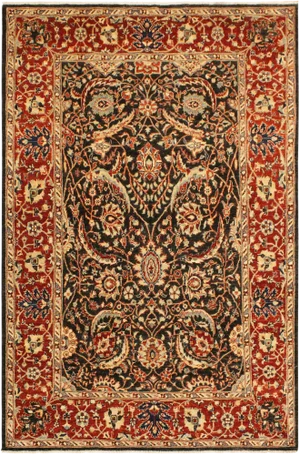 1990s Shabby Chic Kafkaz Black/Red Hand-Knotted Rug - 5'4 X 8'1