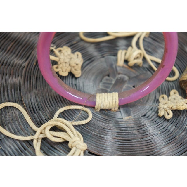 Early 20th Century Antique Chinese Wicker Lidded Bead Ring Tassel Sewing Storage Basket 12" For Sale - Image 5 of 12