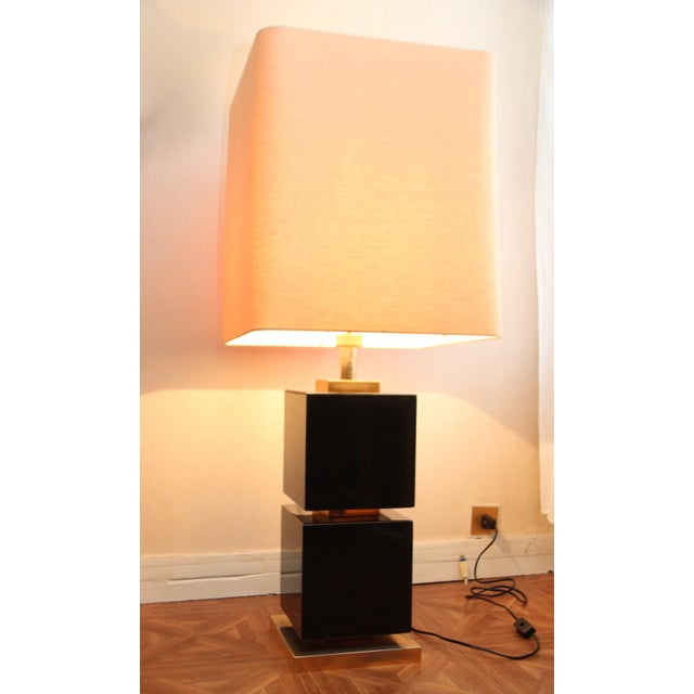 Large Hollywood Regency Style Black & Gold Table Lamp, 1970s For Sale - Image 4 of 14