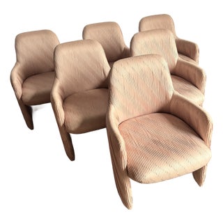Postmodern Pleated Pink Fabric Arm Chairs by Preview Furniture - Set of 6 For Sale