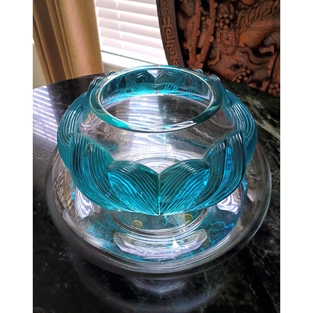 1990s 1990s Lalique Large Cyrus Frosted Crystal Coupe Bowl Centerpiece Art Deco For Sale - Image 5 of 12