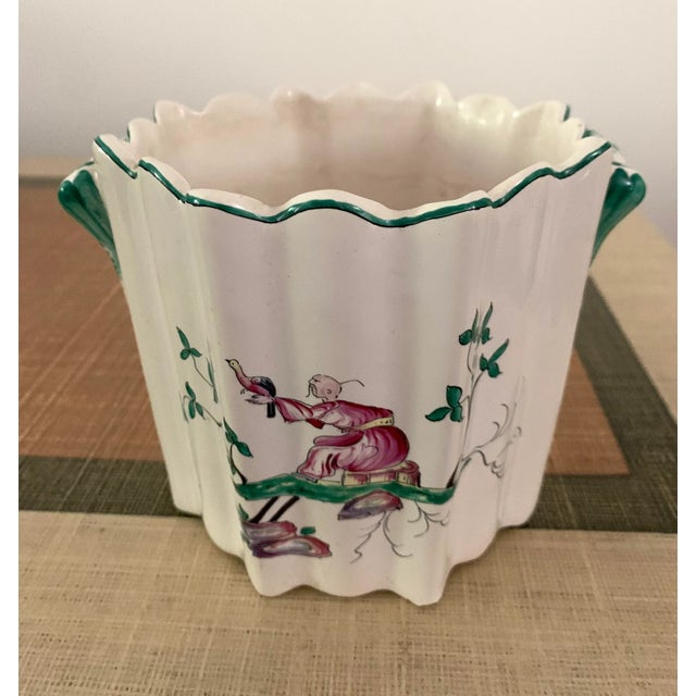 Vintage French Hand Painted Chinoiserie Cachepot For Sale - Image 4 of 8