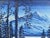 Illustration Mid 20th Century Blue and White Landscape Mountain and Forest Scene Oil Painting Signed Walt For Sale - Image 3 of 8