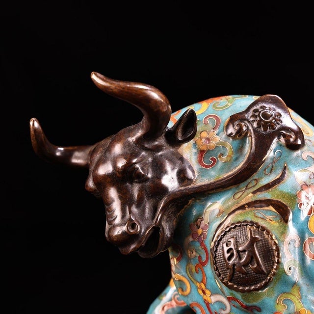 Late 19th Century Cloisonné Enamel Ox Figure, 2400g, Gilt Bronze For Sale - Image 11 of 12