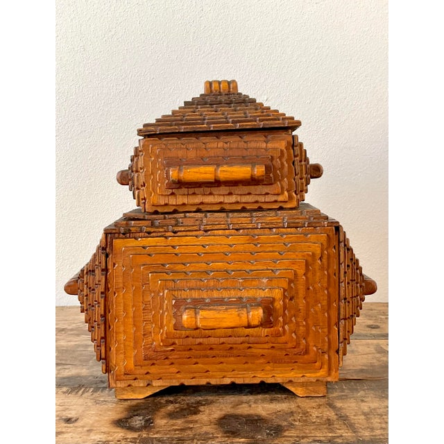 Wood Vintage Original Tramp Art Stacked Box For Sale - Image 7 of 12