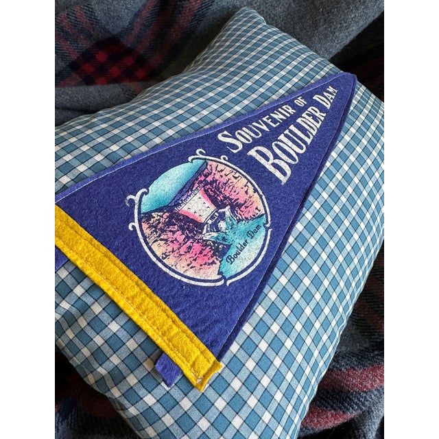 American Arizona Hoover Dam Boulder Dam Vintage 1940s Pennant on New Woven Throw Pillow For Sale - Image 3 of 4