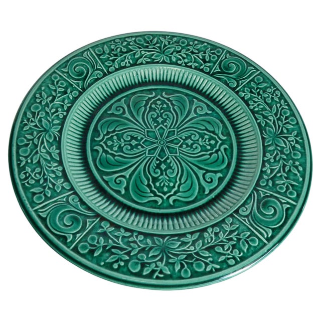 Large Scandinavian Modern Green Plate from Arol Ceramic, Norway, 1950s For Sale