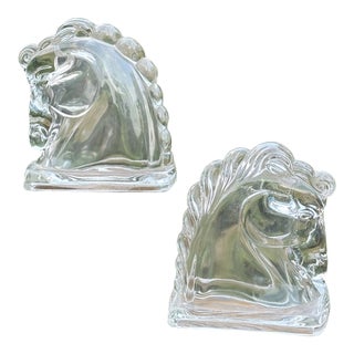 Vintage C.1950's Art Deco Glass Horse Head Bookends - a Pair For Sale
