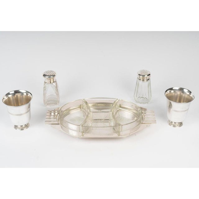 Art Deco Silver-Plated Metal and Crystal Tableware, Early 20th Century, Set of 5 For Sale - Image 5 of 13