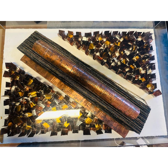 Bronze "Original Joan Weinberg (Macramates) Mixed Media Textile Art in Acrylic Box Case - 1980s". For Sale - Image 8 of 12