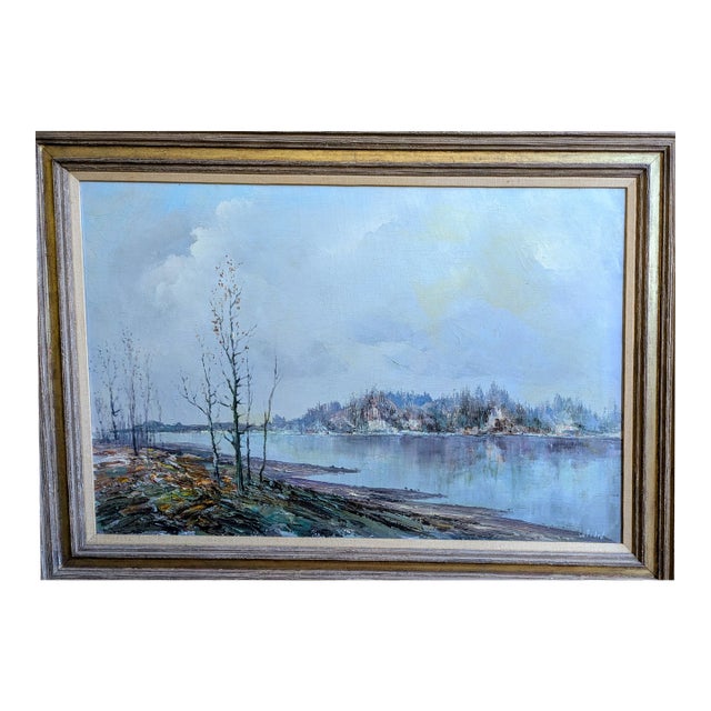 Early 20th Century Oil Painting by Artist Vladimir Lebedeff/Lebedev Impressionist Oil Painting of Autumnal Landscape For Sale