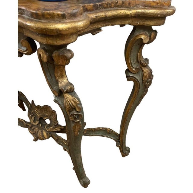 Wood Italian Early 18th Century Giltwood Console With Faux Marble Top For Sale - Image 7 of 9
