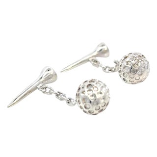 1990s Pair of Tiffany & Co Estate Golf Ball Cufflinks Sterling Silver 15.39 Grams For Sale