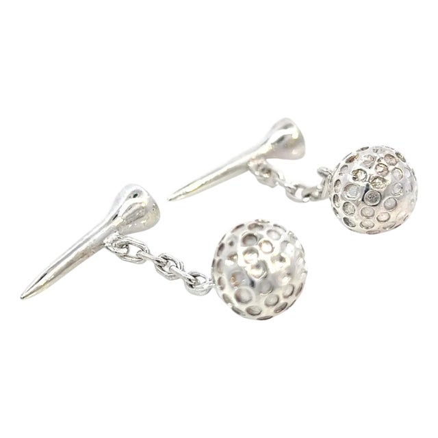 1990s Pair of Tiffany & Co Estate Golf Ball Cufflinks Sterling Silver 15.39 Grams For Sale