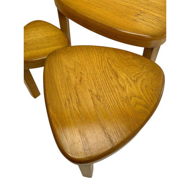 Triangular Oak Nesting Tables by Pierre Chapo, 1970s, Set of 3 For Sale - Image 12 of 13