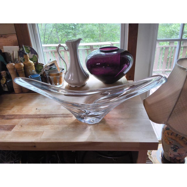 Glass Mid-Century Daum France Rare Large 26.5" Crystal Swallowtail Centerpiece Bowl - Pristine For Sale - Image 7 of 11