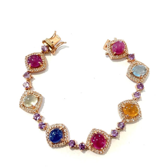 Bochic “Capri” Ruby & Multi Color Gem & Sapphire Bracelet Set 18K Gold & Silver For Sale In New York - Image 6 of 7