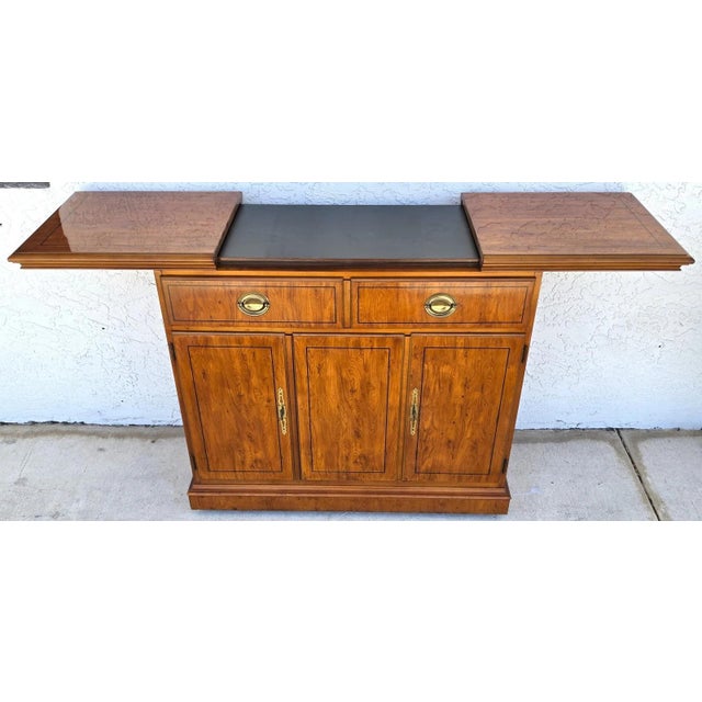 Drexel Campaign Dry Bar Side Board Slide Top Rolling 1970s For Sale - Image 12 of 16