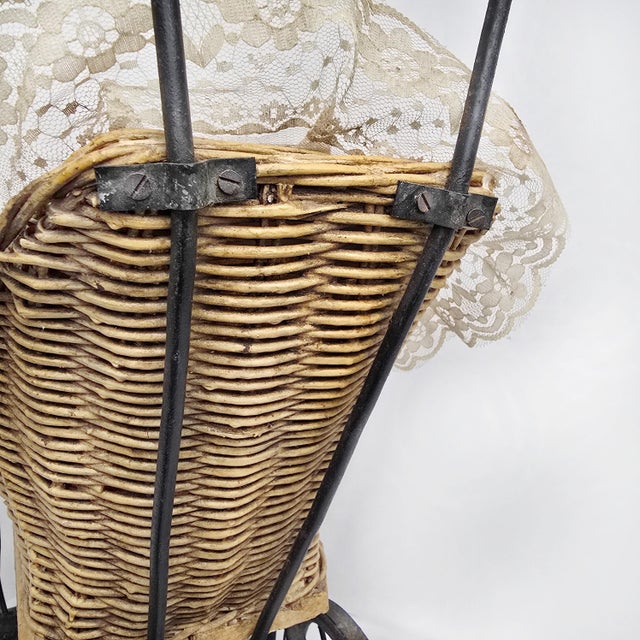 Antique American Wicker & Composition Rabbit-Form Figural Doll Carriage With Original Lining For Sale - Image 10 of 13