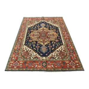 Heriz Rug 7’11” X 9’10” Blue Wool Tribal Hand-Knotted Oriental Carpet