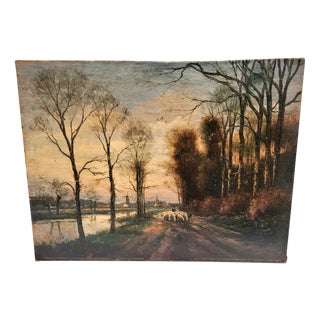 The Hague School, After Anton Mauve, Shepherd with Flock, 1890s, Oil on Canvas For Sale