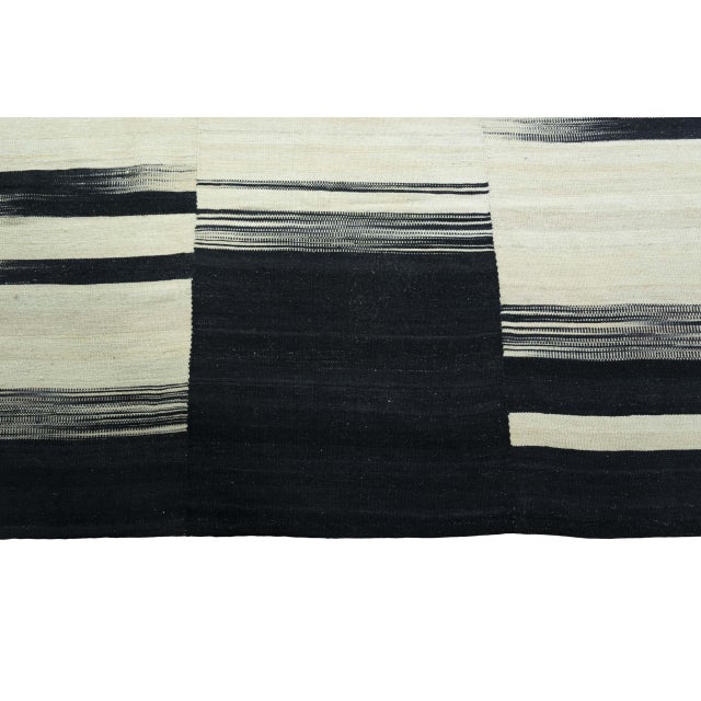 Designer Kilim Fars 242 X 170 Cm - Modern Design in Black & Natural White For Sale - Image 6 of 9