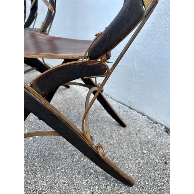 Alberto Marconetti Original Oak, Iron & Leather Straps Dining Chairs - Set of 12 For Sale - Image 4 of 12