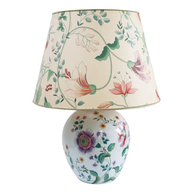 Large Hollywood Regency Floral Porcelain Table Lamp from Porcelaine de Paris, 1970 For Sale
