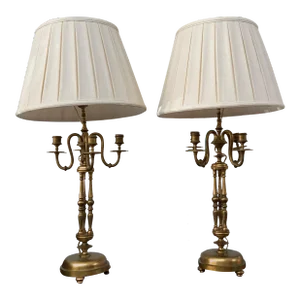Mid 20th Century Brass Table Lamps - a Pair