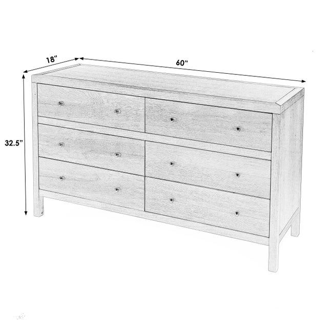 Traditional Nora 60 in W. Rectangular Wood 6 Drawer Dresser, White For Sale - Image 3 of 9