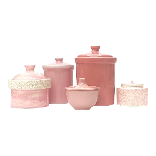 Pink and White Mixed Ceramic Container Curation - Group of 5 For Sale