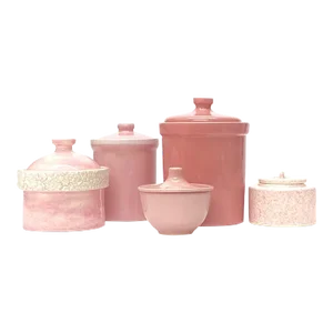 Pink and White Mixed Ceramic Container Curation - Group of 5