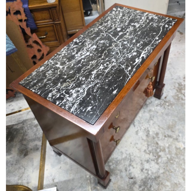 Early 20th Century John Stuart French Empire-Style Walnut Commode With a Black Marble Top. For Sale - Image 11 of 16
