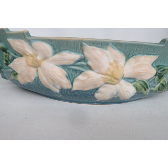 Mid-Century Modern Mid 20th Century Roseville Pottery 461 14 Blue Ceil Clematis Oval Center Bowl 4689b For Sale - Image 3 of 17
