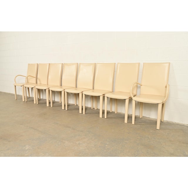 Mario Bellini Style Italian Modern Cream Leather Wrapped High Back Side Chairs or Dining Chairs, Pair For Sale - Image 13 of 14