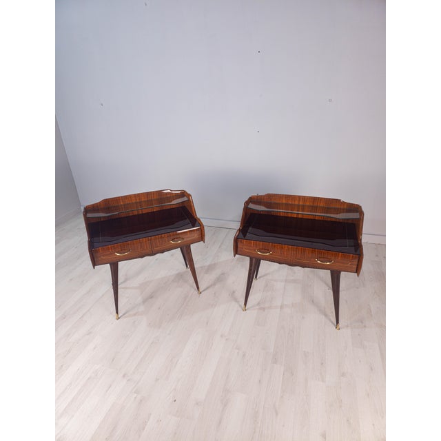 Mid-Century Italian Bedside Tables with Double Glass Tops, 1950s, Set of 2 For Sale - Image 13 of 18