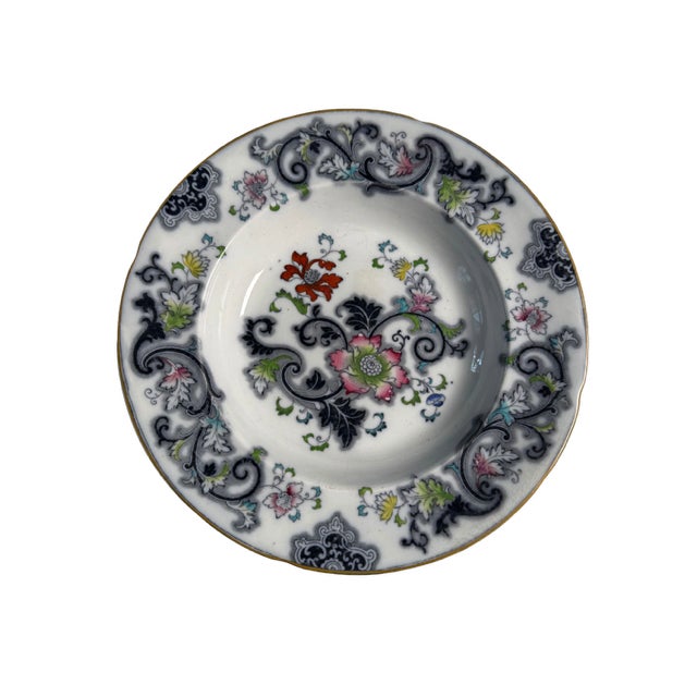 American Late 19th Century Francis Morley & Co. Vintage Transferware Rimmed Bowls. "Aurora" Pattern. Charcoal/Red. 8 Available For Sale - Image 3 of 12