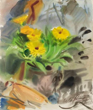 Carlo Ravagnan, Flowers, Watercolor, 1971