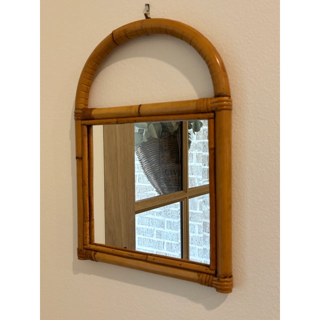 Vintage Petite Arched Rattan & Bamboo Wall Mirror For Sale - Image 10 of 12