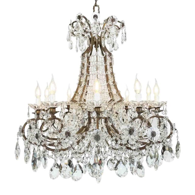 1950s Italian Beaded Crystal 10-Light Dining Room Chandelier, 1950s For Sale - Image 5 of 15