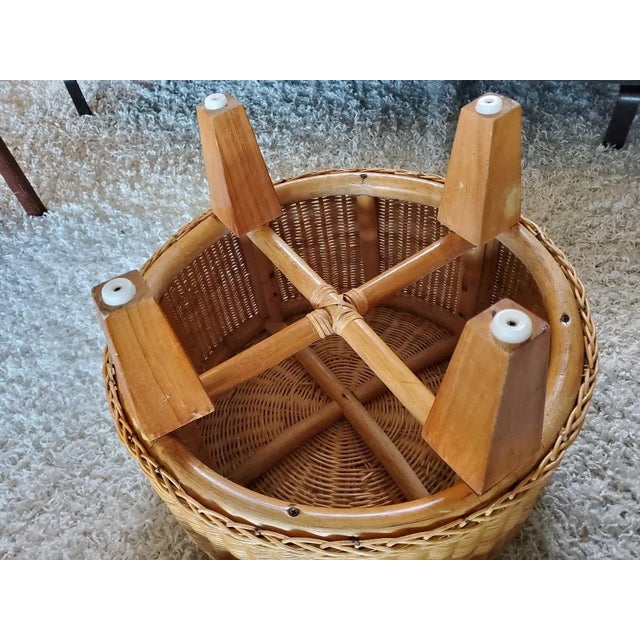 Round Rattan Ottoman, Vintage For Sale - Image 10 of 11