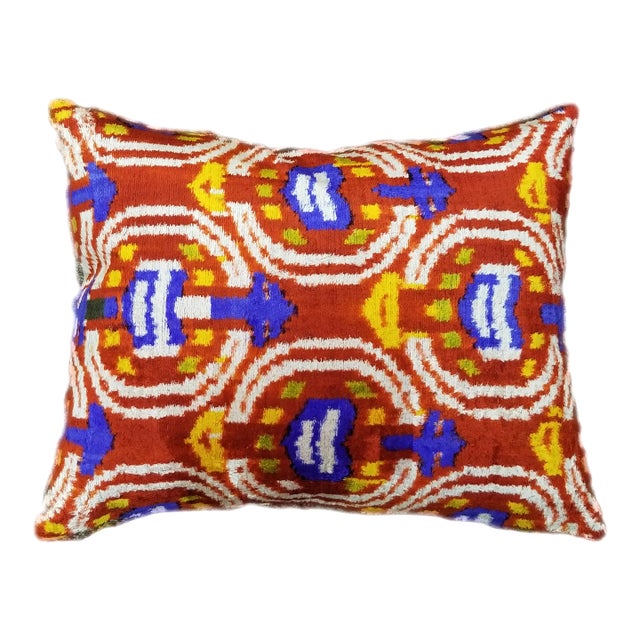 Silk Uzbek Ikat Velvet Hand Made Pillow Cushion For Sale
