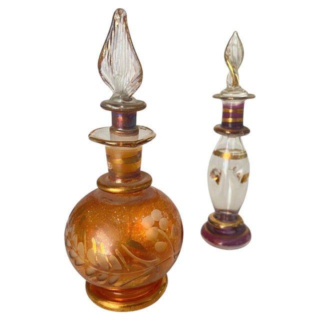 Venetian Hand-Painted Red Perfume Bottles in Gold 24-Karat, Italy, 20th Century, Set of 2 For Sale - Image 9 of 9