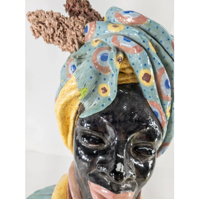 Black Early 20th Century Art Pottery Faience Majolica African American Figure For Sale - Image 8 of 13