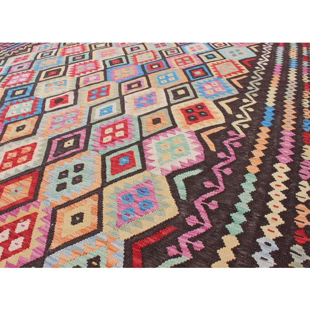 2000 - 2009 Colorful Tribal Kilim Flat Weave Rug by Keivan Woven Arts 9'3 X 11'6 For Sale - Image 5 of 6