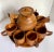 10 Piece Hand-Carved Wooden Tea Set With Tea Kettle, Mugs and Stand For Sale - Image 4 of 11