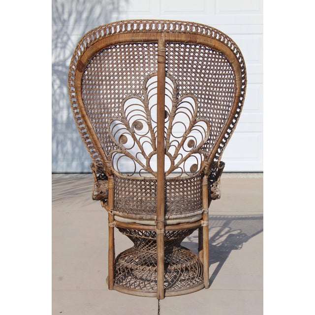 Vintage Thai Bohemian Wicker Peacock Chair With Cushion For Sale In Naples, FL - Image 6 of 18